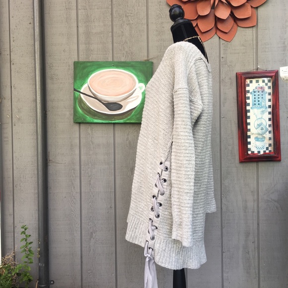 Free People Sweaters - Free People Gray Womens Lace Up Side Tunic Sweater